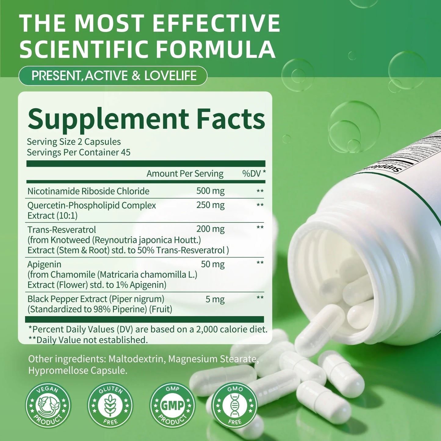 NAD Supplement, with Nicotinamide Riboside Plus Resveratro,Quercetin, Black Pepper,NAD+ 90 Capsule