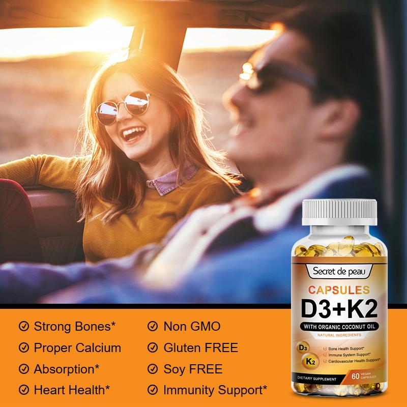 Secret De Peau D3K2 Capsules Daily Supplement Supports Healthy Immune System Heart And Strong Bones Vegetarian Capsules - M inch