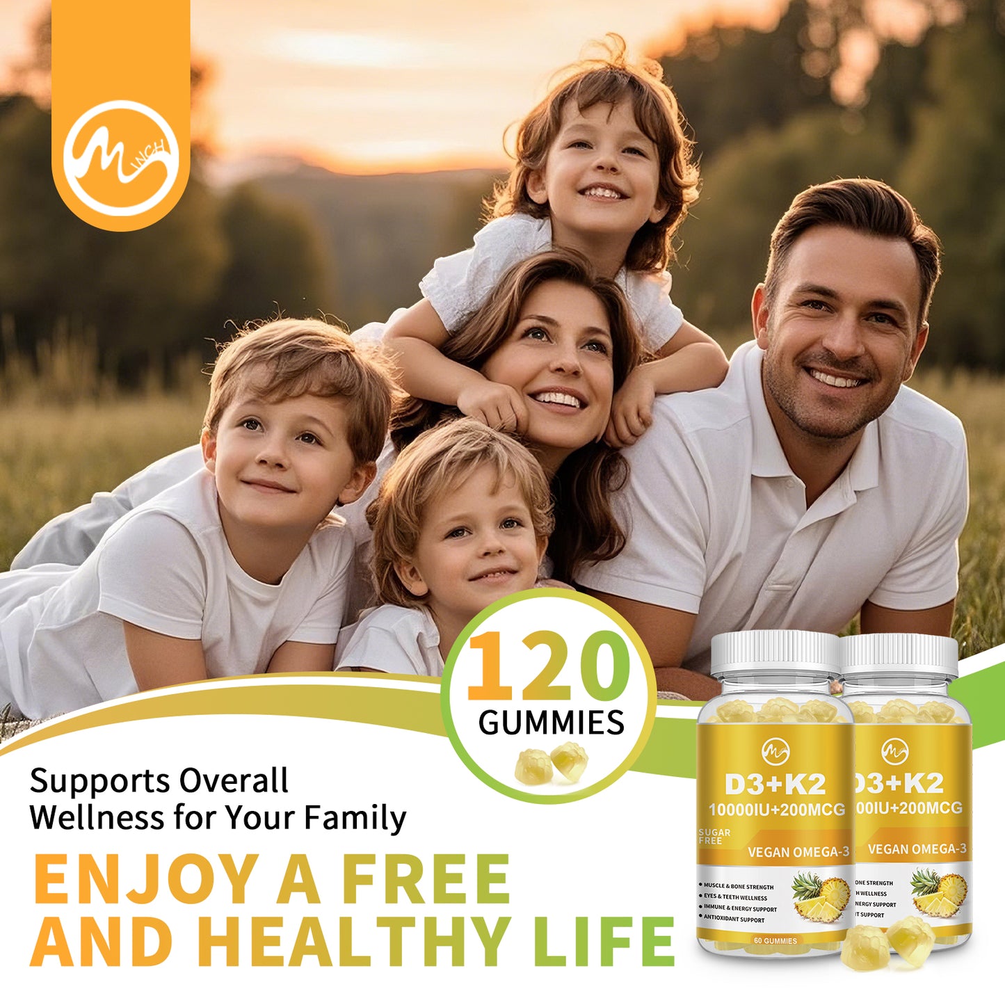 Minch Vitamin D3 K2 Filled Gummies Supplement with Omega-3, Calcium, Magnesium, Zinc