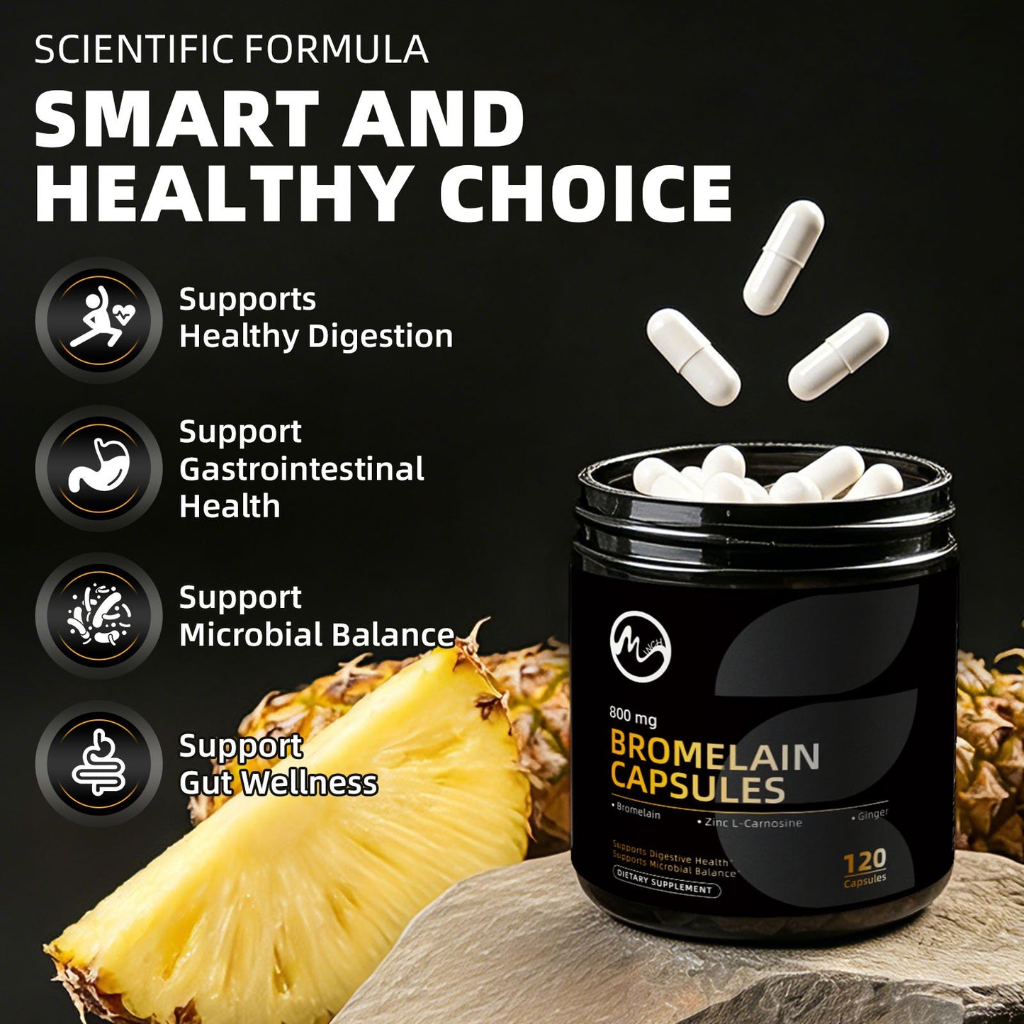 Bromelain Capsule Supplement,Supports Digestive Health,Pineapple Enzyme Supplement,120 Tablets