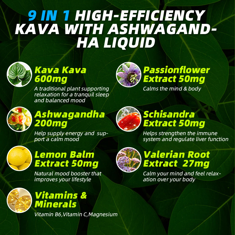 Kava Kava Root Extract Supplement - Kava w/ Ashwagandha, Lemon Balm, Valerian Root for Relaxation, Liver, Cognitive Support & Immune System