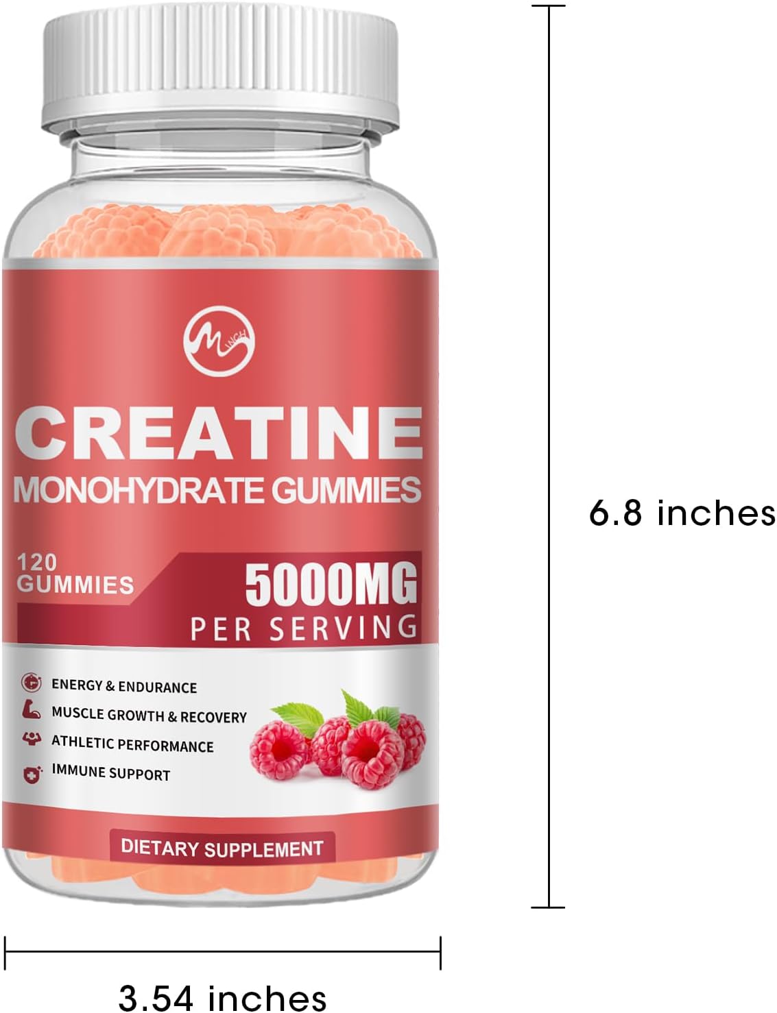 Creatine Monohydrate Gummies 5000mg with Taurine and L-Glutamine, Berry Flavored Creatine Monohydrate Pre Workout Supplement for Muscle Strength and Energy, 120 Gummies