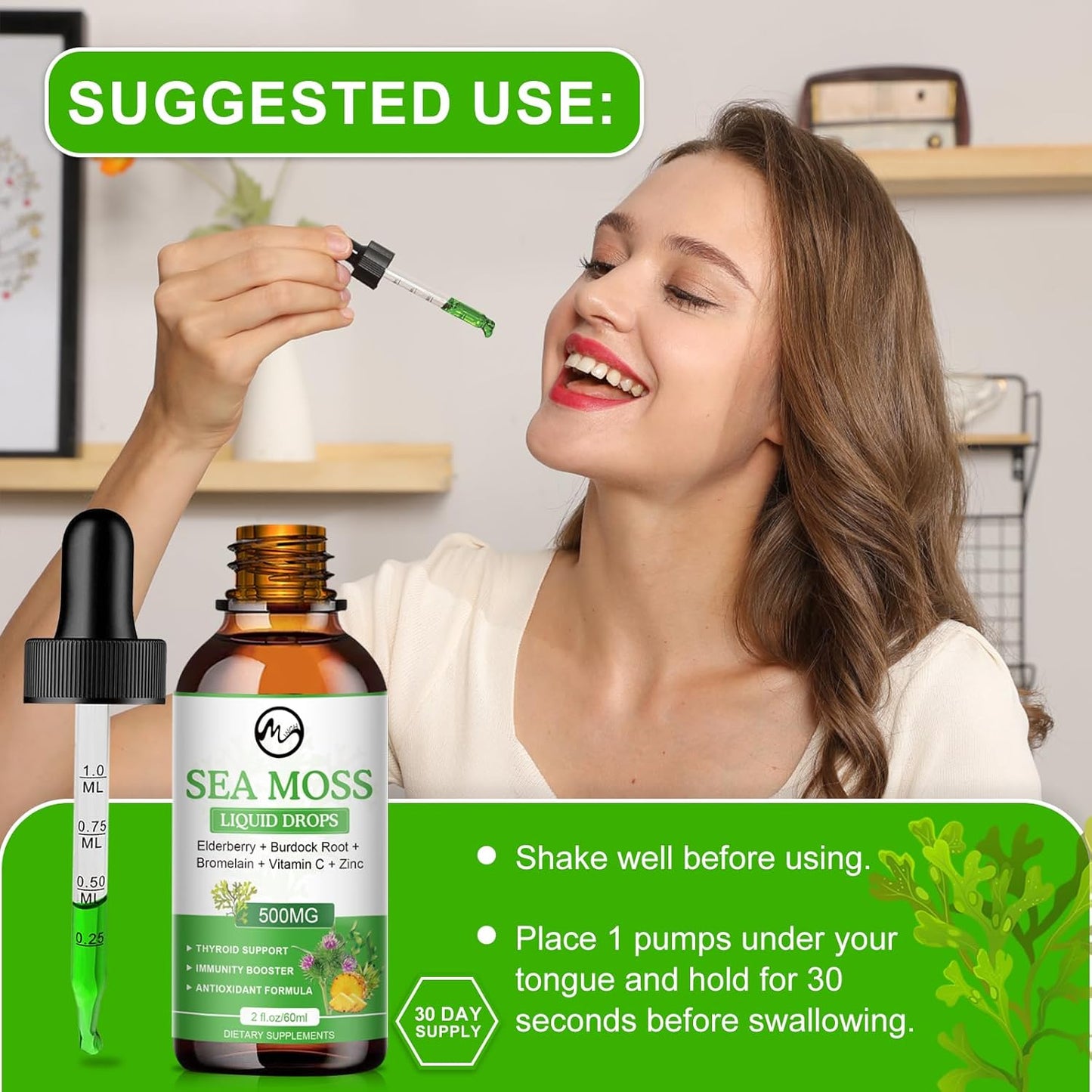 Sea Moss Liquid Drops - Irish Sea Moss 2000mg with Elderberry, Burdock Root, Bromelain, Vitamin C and Zinc - 98 Essential Minerals Seamoss Supplement for Immune, Joint, Digestion, Aging Support - 2oz