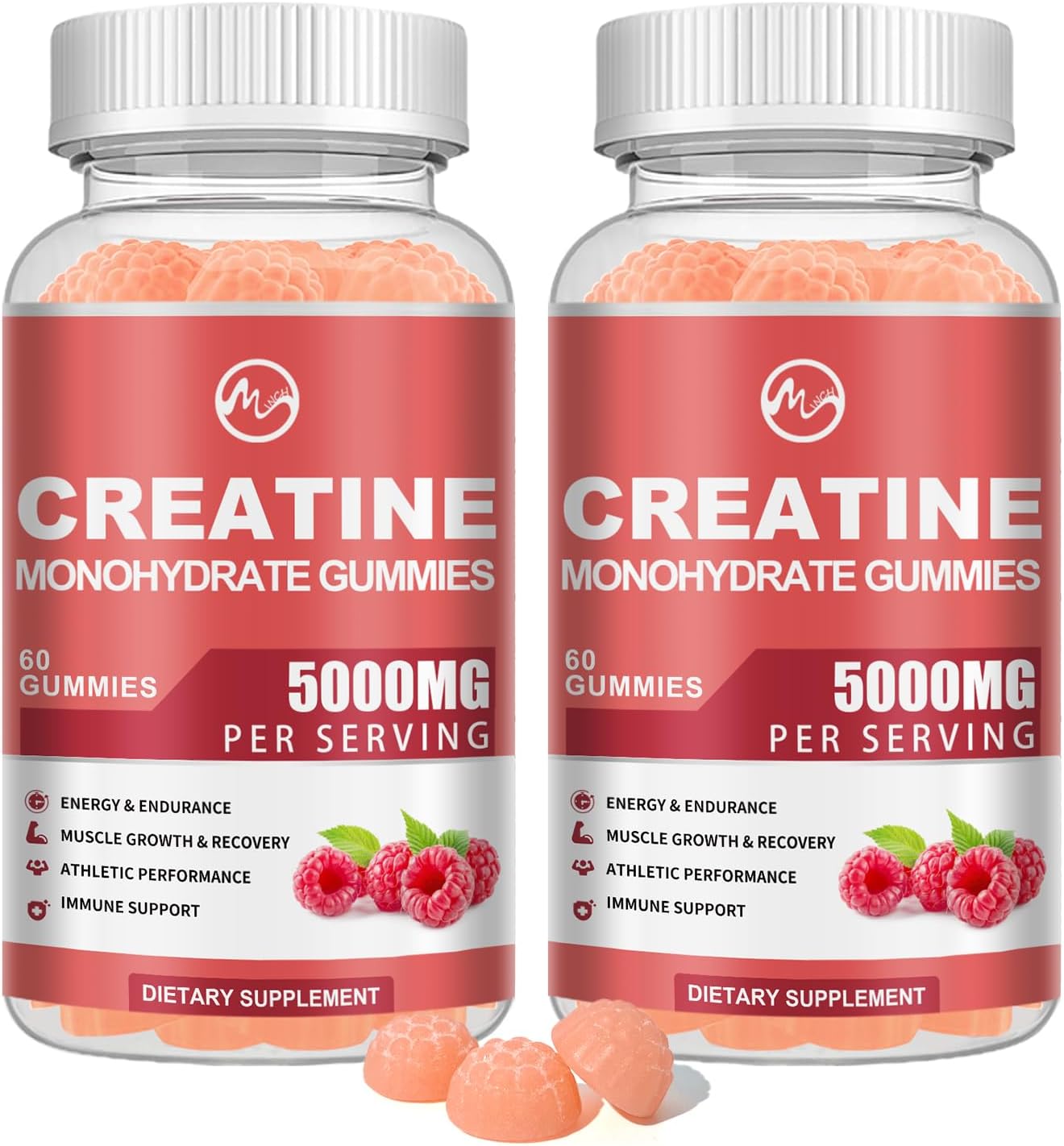Creatine Monohydrate Gummies 5000mg with Taurine and L-Glutamine, Berry Flavored Creatine Monohydrate Pre Workout Supplement for Muscle Strength and Energy, 120 Gummies