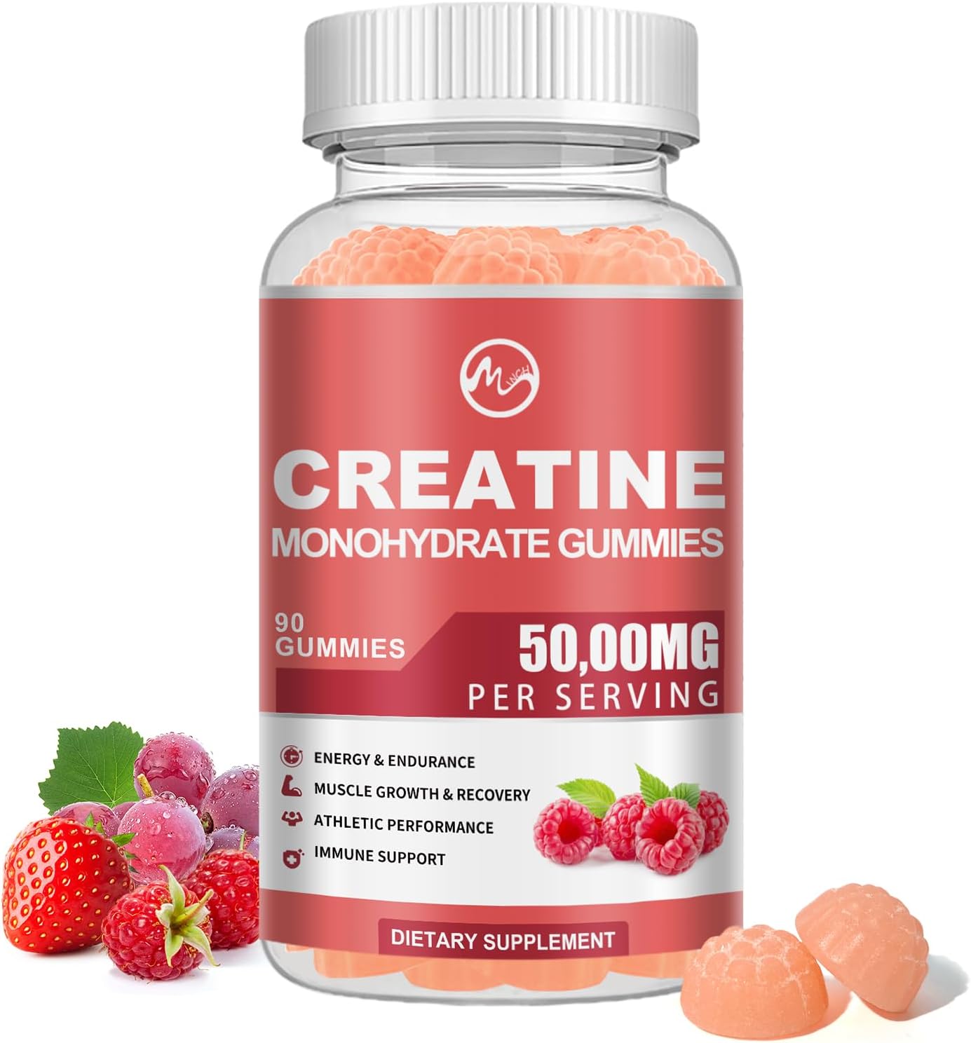 Creatine Monohydrate Gummies 5000mg with Taurine and L-Glutamine, Berry Flavored Creatine Monohydrate Pre Workout Supplement for Muscle Strength and Energy, 120 Gummies