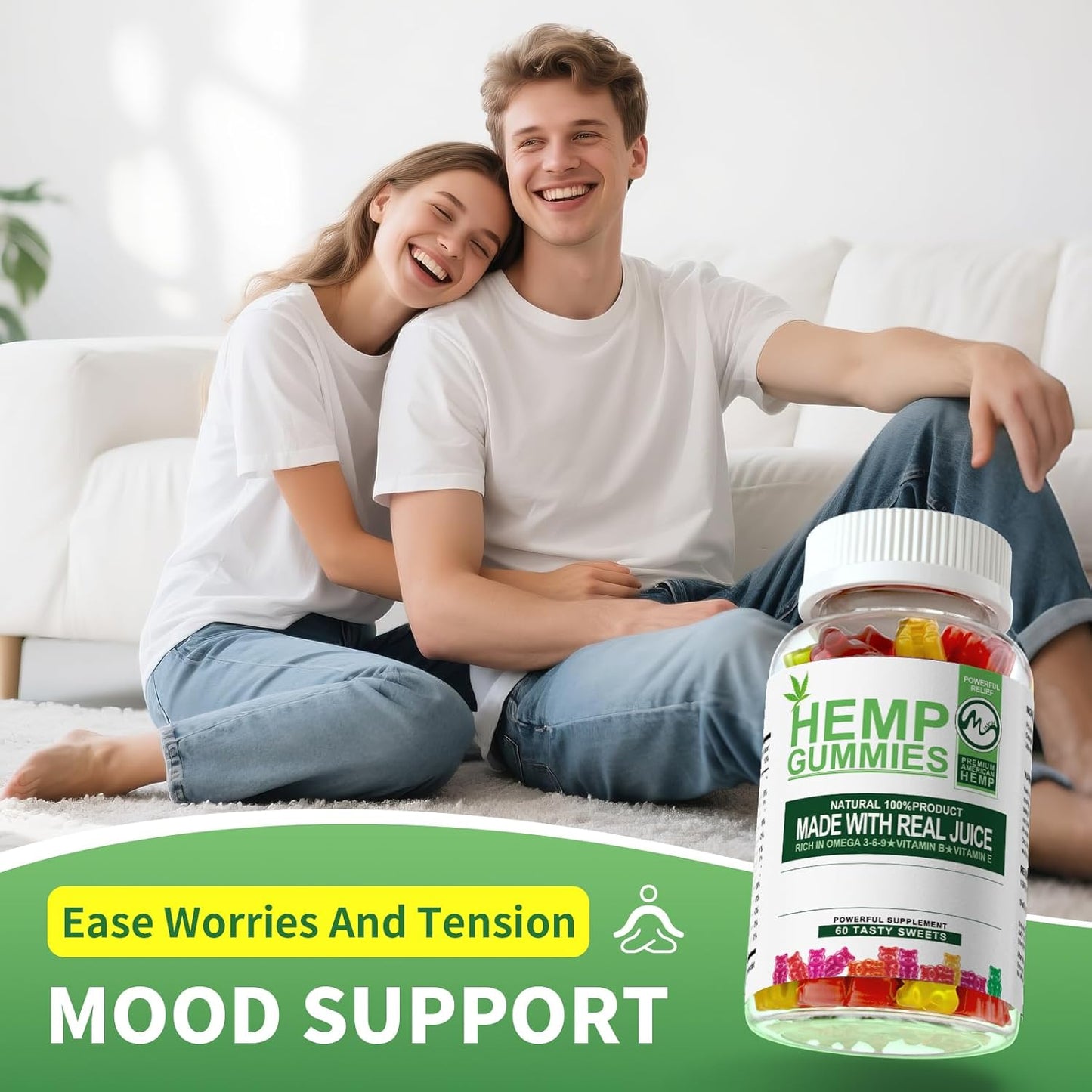2 Packs Hemp Gummies 1 200 000mg High Strength Stress Relief Fruity Gummy Bear with Hemp Oil 100% Natural Hemp Candy Supplements Promotes Sleep and Calm Mood