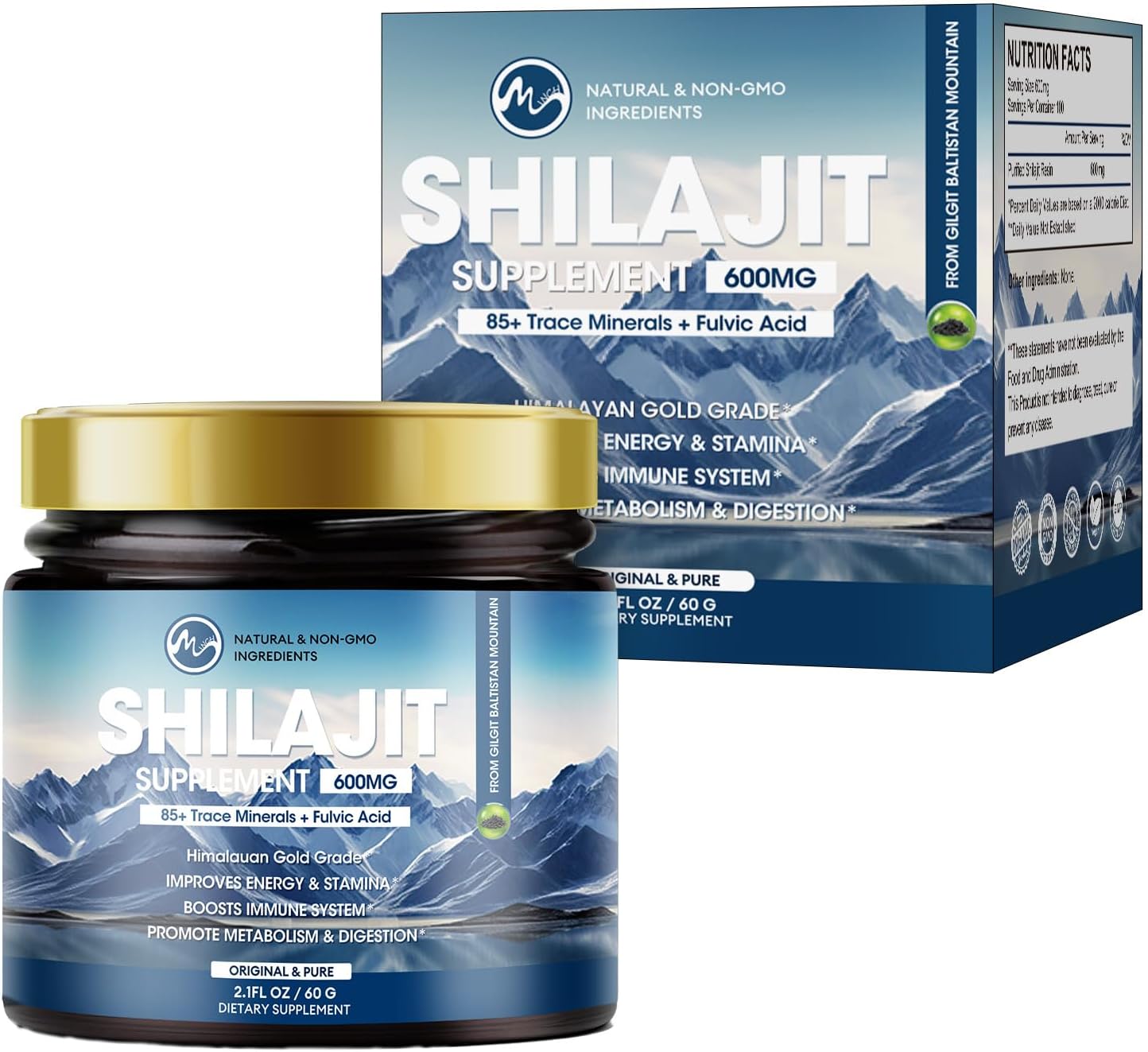M inch 600mg Shilajit Pure Siberia Organic Shilajit Resin - Shilajit Resin for Men & Women with High Potency for Energy, Strength & Immunity
