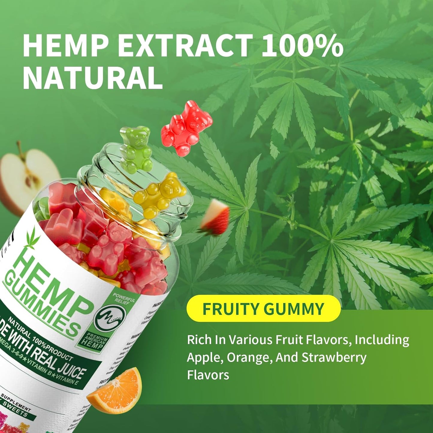 2 Packs Hemp Gummies 1 200 000mg High Strength Stress Relief Fruity Gummy Bear with Hemp Oil 100% Natural Hemp Candy Supplements Promotes Sleep and Calm Mood