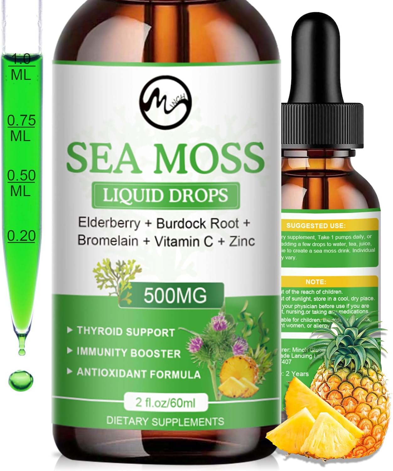 Bottle of Sea Moss Liquid Drops 2000mg with Elderberry and Zinc