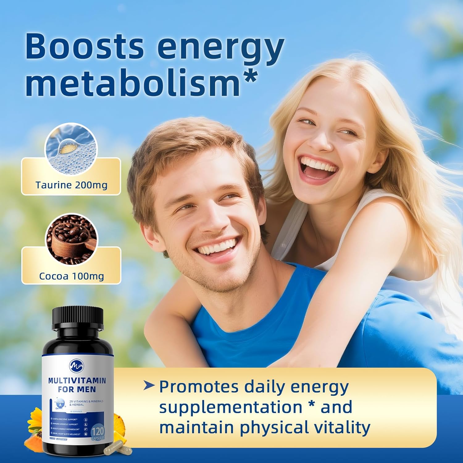 Multivitamin for Men - Daily Mens Multivitamins with Vitamin D, Zinc, Methylcobalamin B12, Folic Acid, Lycopene and Prebiotics for Men's Wellness, Immune Support, Energy and Vitality, 120 Capsules - M inch