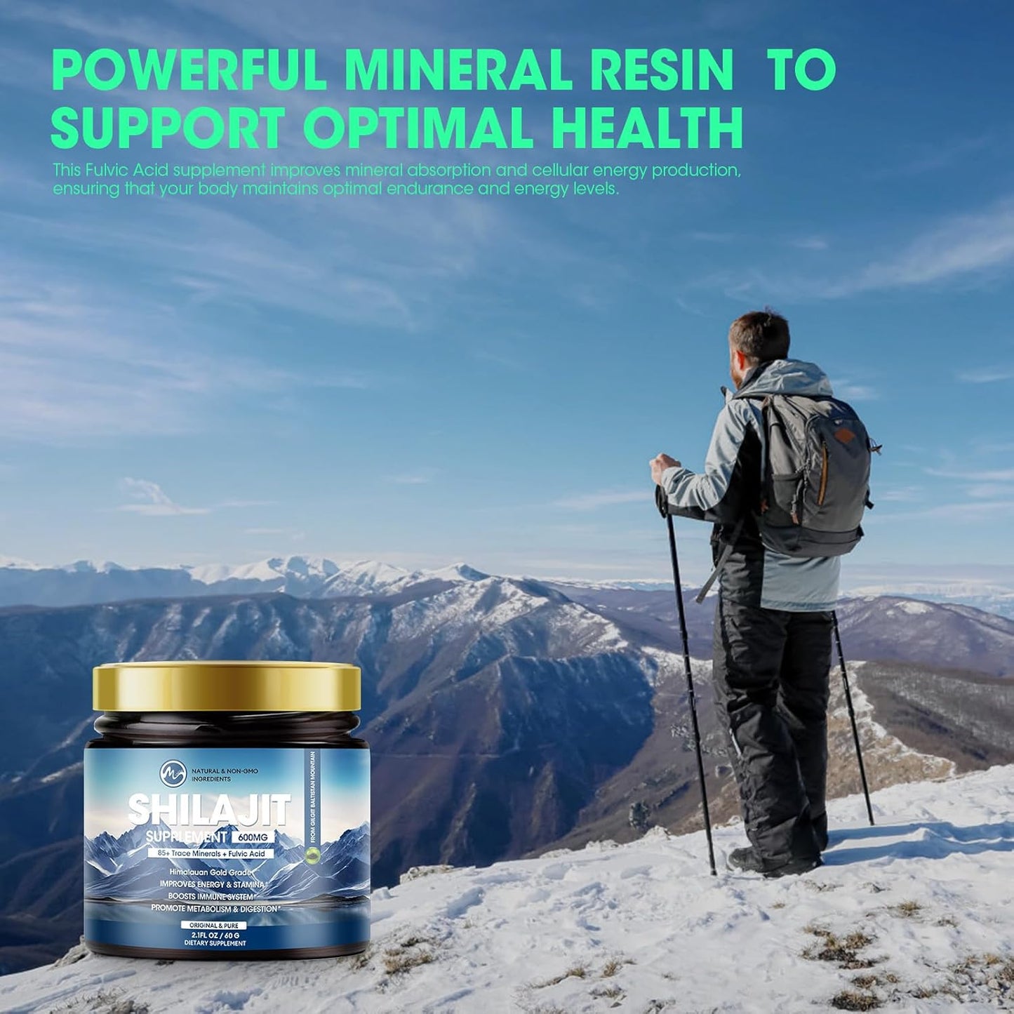 M inch 600mg Shilajit Pure Siberia Organic Shilajit Resin - Shilajit Resin for Men & Women with High Potency for Energy, Strength & Immunity