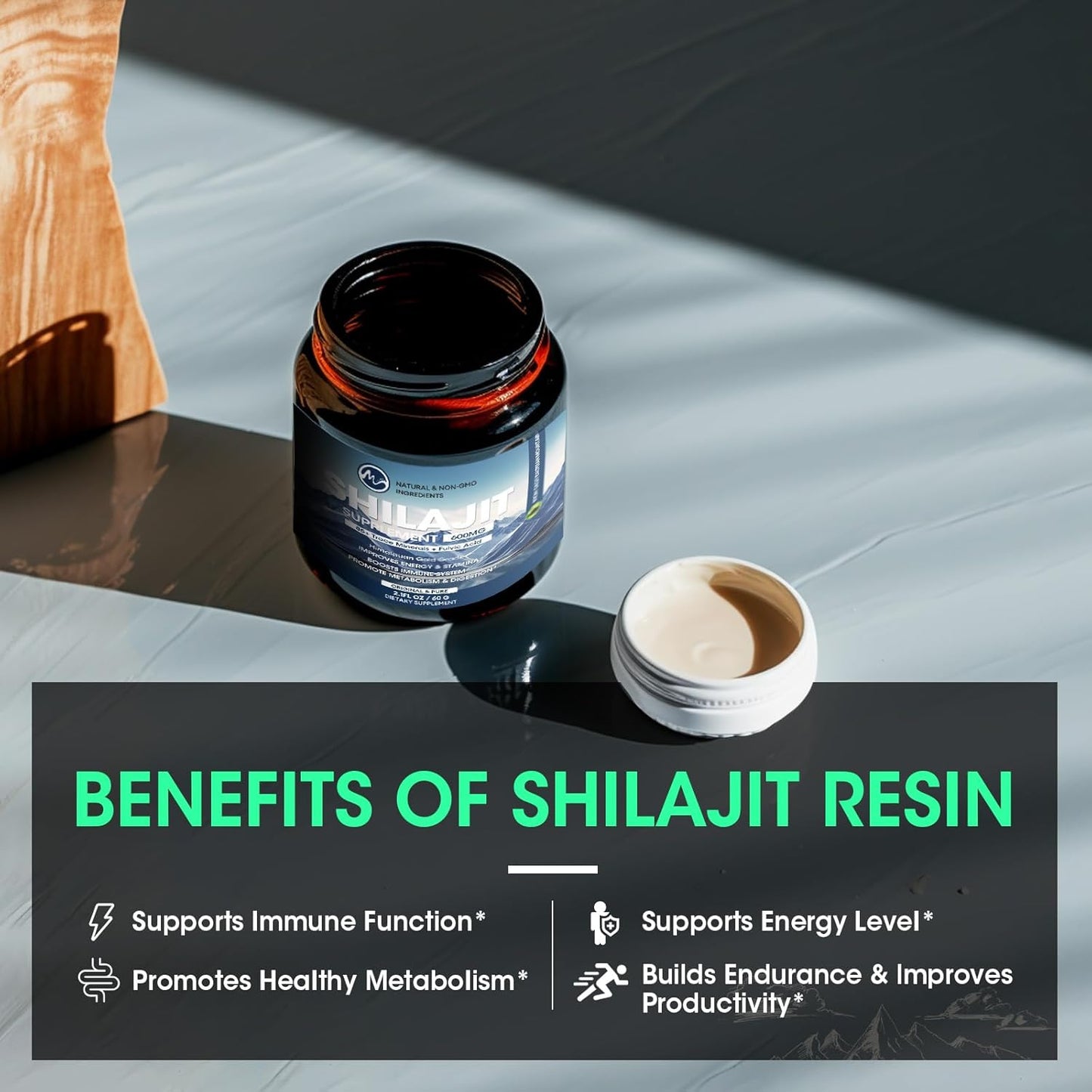 M inch 600mg Shilajit Pure Siberia Organic Shilajit Resin - Shilajit Resin for Men & Women with High Potency for Energy, Strength & Immunity