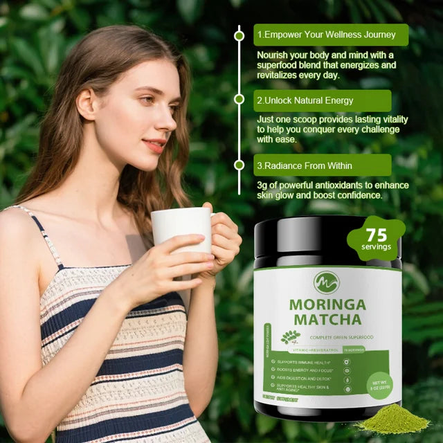 Moringa Powder – Moringa Oleifera Leaf Powder, with Matcha, Green Tea – 8Oz 227g