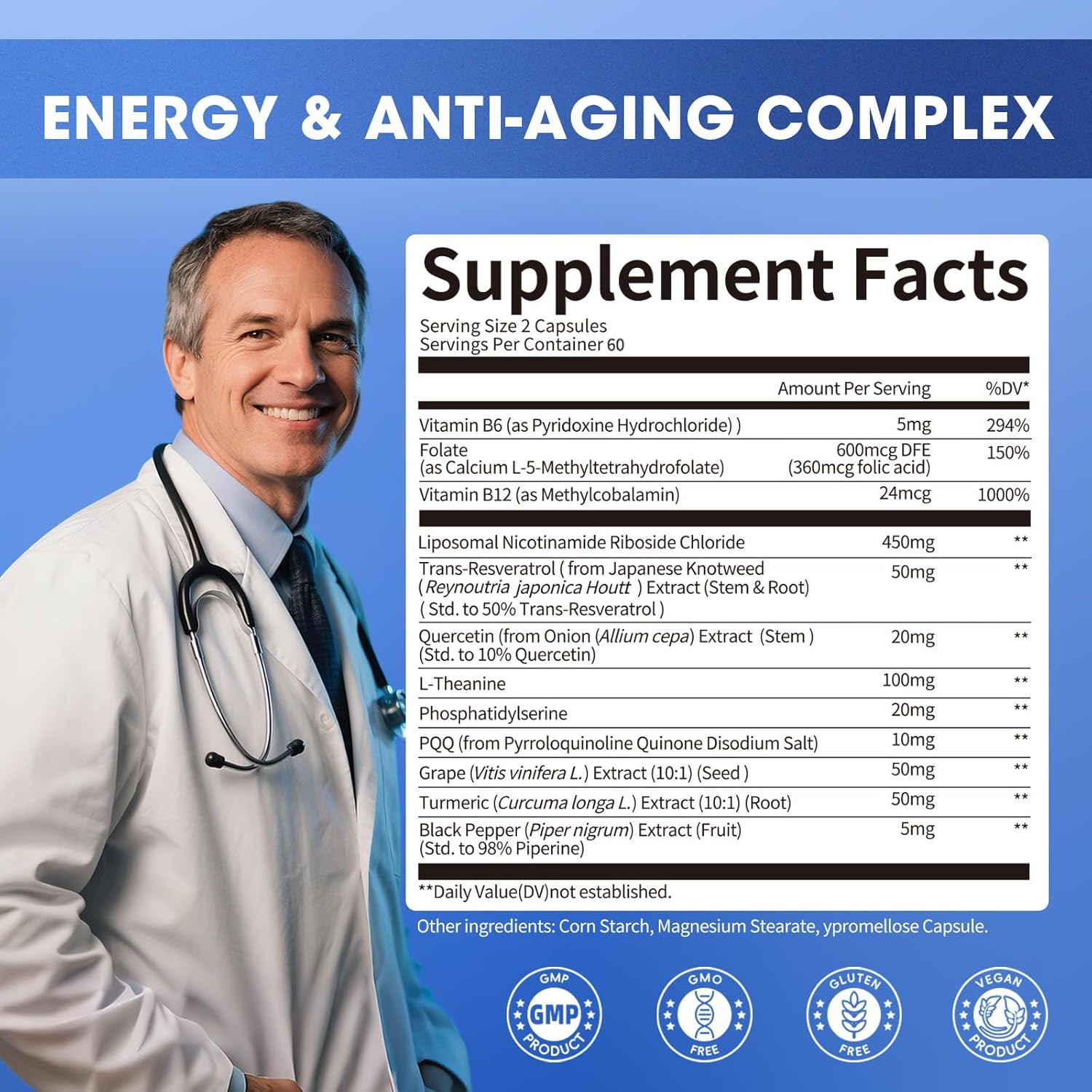 NAD+ Supplement, Liposomal NAD+ Supplement with Resveratrol for Energy, Anti-Aging, Cell Regeneration Support, Nicotinamide Riboside, L-Theanine, Turmeric, Quercetin, Highest Absorption, 120 Capsules - M inch