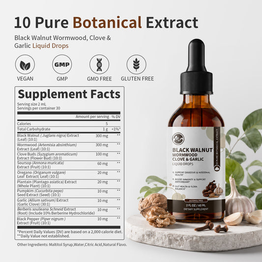 Minch Black Walnut Wormwood Tincture with Oregano, Garlic & Berberine for Rapid Gut Cleanse & Digestive Health (98% Absorption)