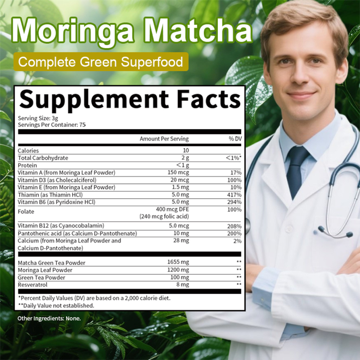 Moringa Powder – Moringa Oleifera Leaf Powder, with Matcha, Green Tea – 8Oz 227g