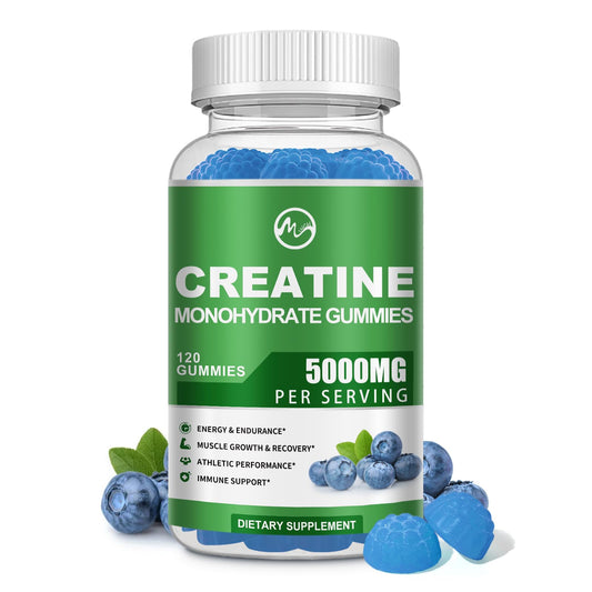 Creatine Monohydrate Gummies - 5000mg Creatine Monohydrate for Men & Women, with BCAA, L-Taurine, Alpha GPC and Omega-3, Increase Strength and Build Muscle, Blueberry Flavor, 120 Gummies - M inch