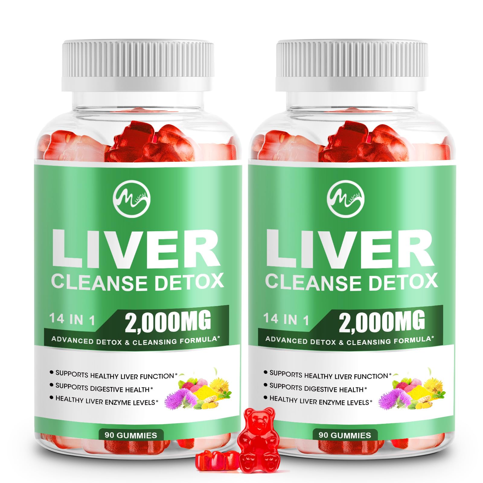 Liver Cleanse Detox & Repair Gummies, Sugar Free Liver Health Support Supplement with 2000mg Milk Thistle, Glutathion, Dandelion, Alpha Lipoic Acid, Artichoke, 2 Pack, 180 Count, Raspberry Flavor - M inch