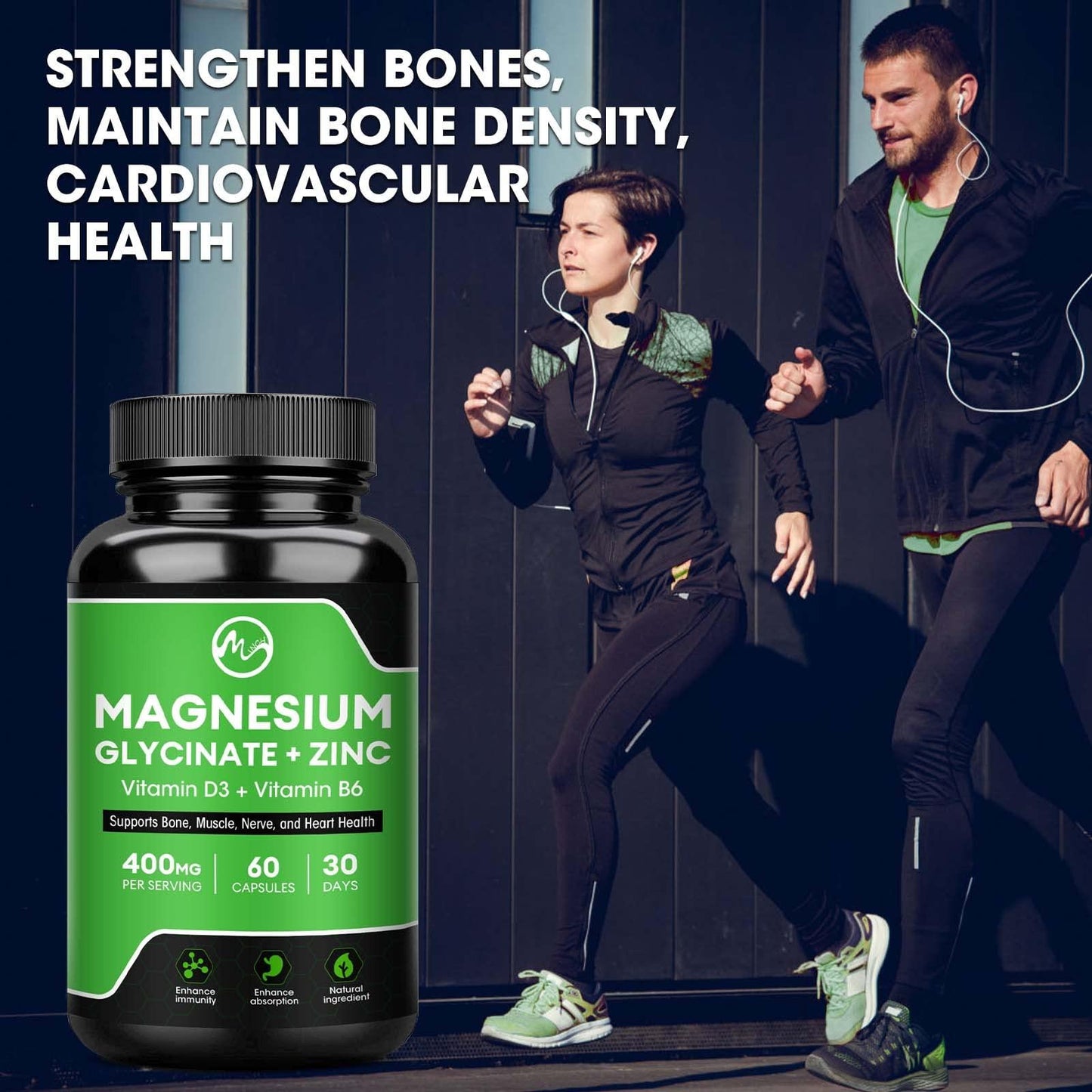(2 Pack) Magnesium Glycinate Capsules, Magnesium Supplement 400 mg with Zinc,Vitamin D3 & B6 - Highly Bioavailable and Absorption - Bone,Heart,Joint,Immune Support - 120CT - M inch