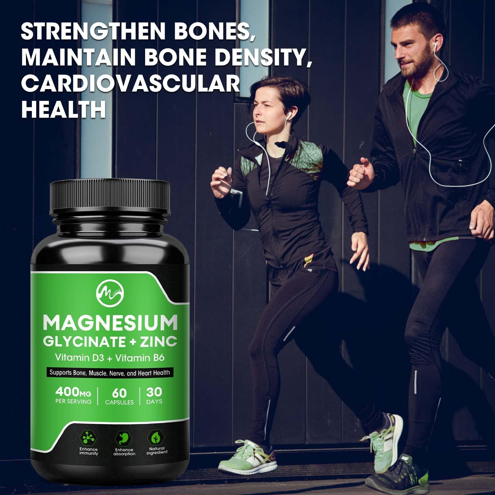 (2 Pack) Magnesium Glycinate Capsules, Magnesium Supplement 400 mg with Zinc,Vitamin D3 & B6 - Highly Bioavailable and Absorption - Bone,Heart,Joint,Immune Support - 120CT - M inch