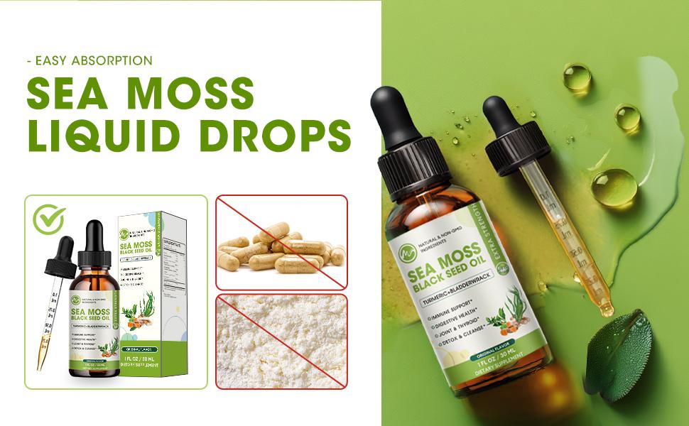 Sea Moss Liquid Drop - Black Seed Oil Sea Moss Gel Drop with Ashwagandha, Burdock Root, Bladderwrack, 2 Fl Oz, Original Flavor - M inch