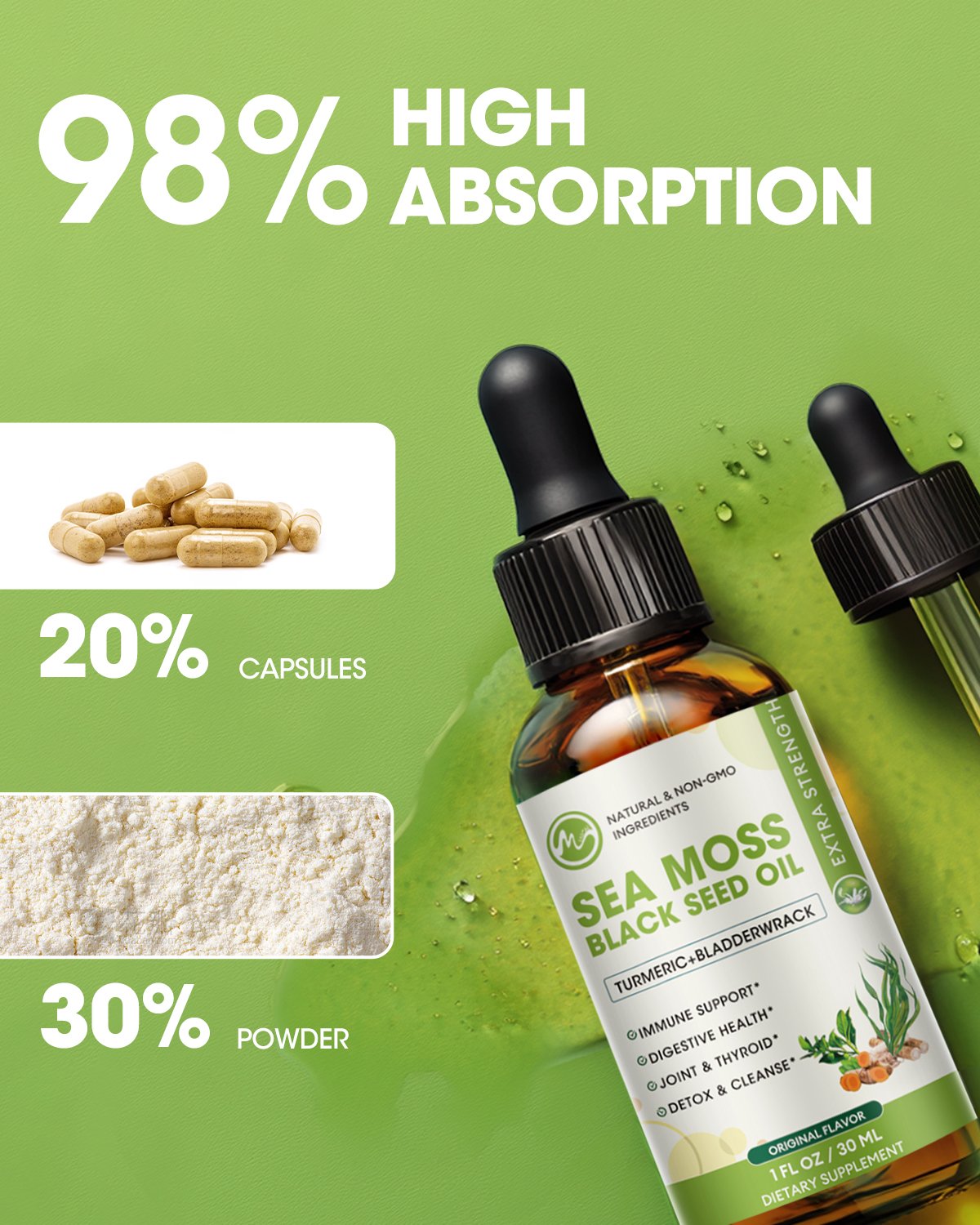Sea Moss Liquid Drop - Black Seed Oil Sea Moss Gel Drop with Ashwagandha, Burdock Root, Bladderwrack, 2 Fl Oz, Original Flavor - M inch