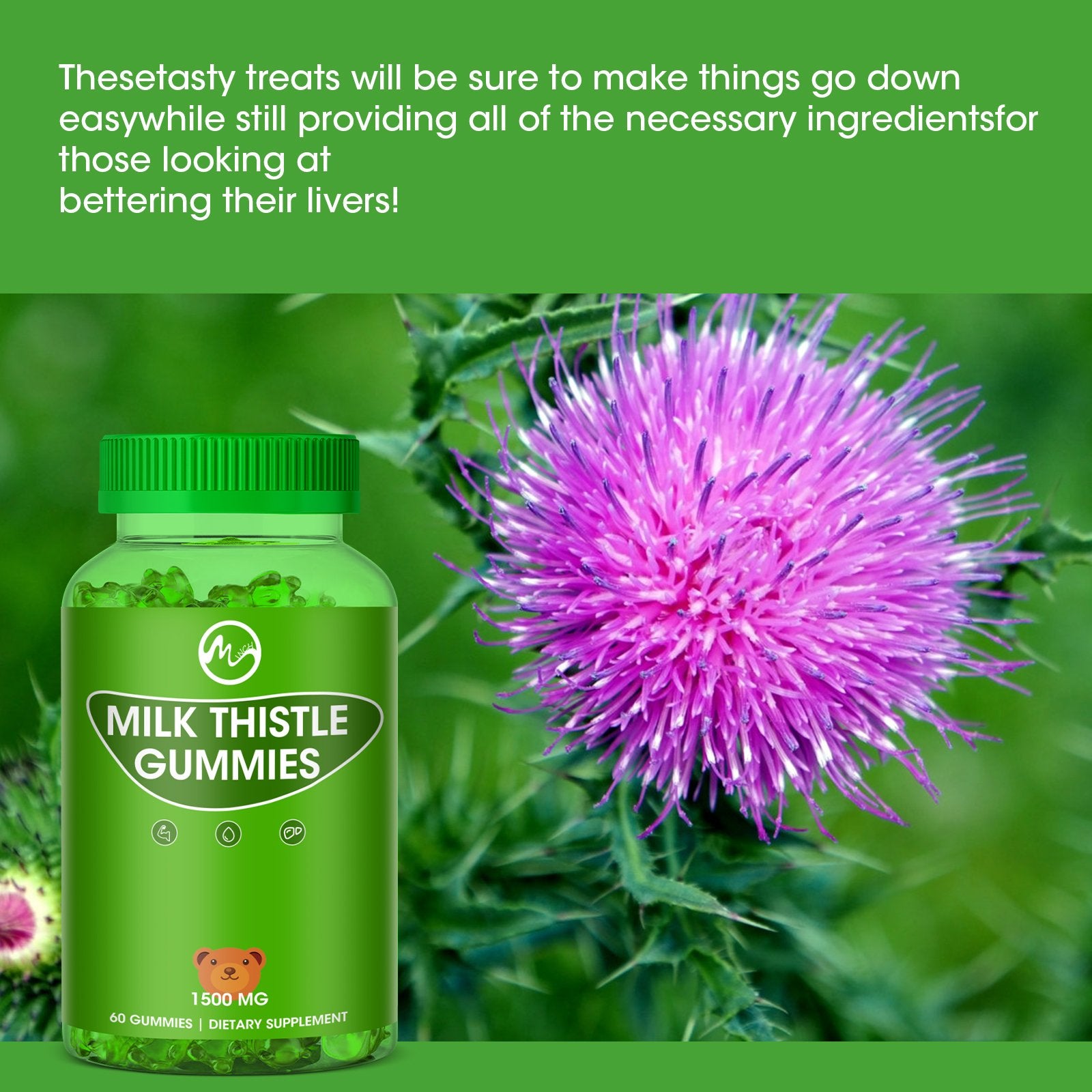 Milk Thistle Gummies, Liver Cleanse Gummy, Organic Liver Detox Supplements for Men & Women - 120 Gummies - M inch