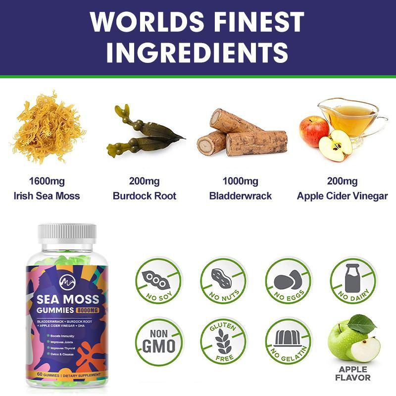 Naturals Sea Moss Gummies - Natural Irish Sea Moss and Bladderwrack with Burdock Gummy - M inch