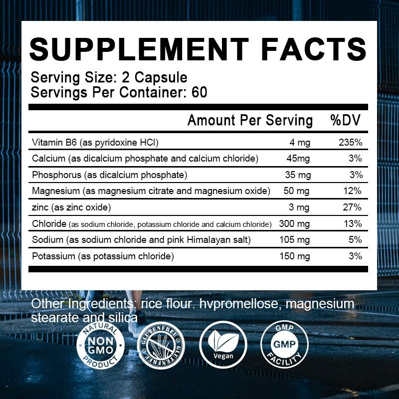 Electrolyte Capsules with Energy Essential Salt Boost Absorption & Endurance Muscle Recovery Sports Recovery Zinc,sodium,vitamin - M inch