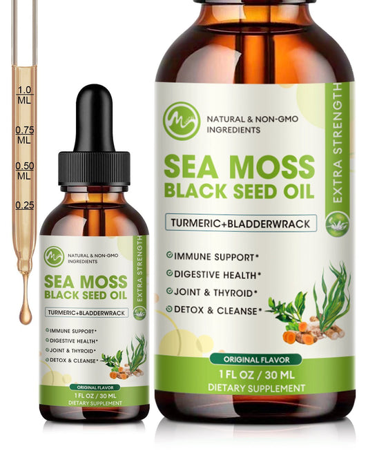 Sea Moss Liquid Drop - Black Seed Oil Sea Moss Gel Drop with Ashwagandha, Burdock Root, Bladderwrack, 2 Fl Oz, Original Flavor - M inch