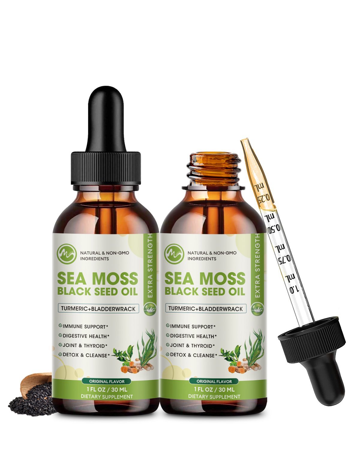 Sea Moss Liquid Drop - Black Seed Oil Sea Moss Gel Drop with Ashwagandha, Burdock Root, Bladderwrack, 2 Fl Oz, Original Flavor - M inch