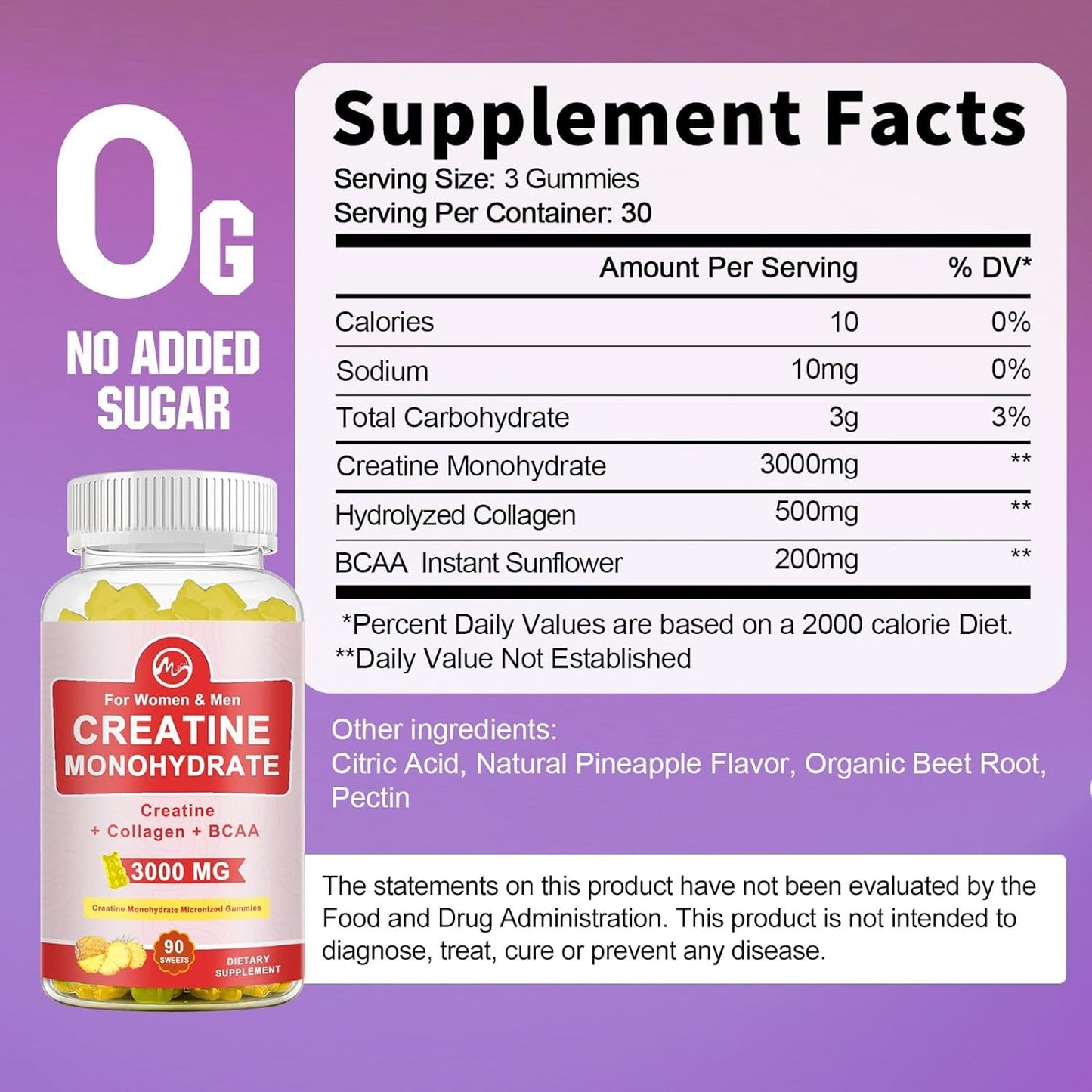 M inch Creatine Monohydrate 3000MG Gummies 90pcs 2 Packs
