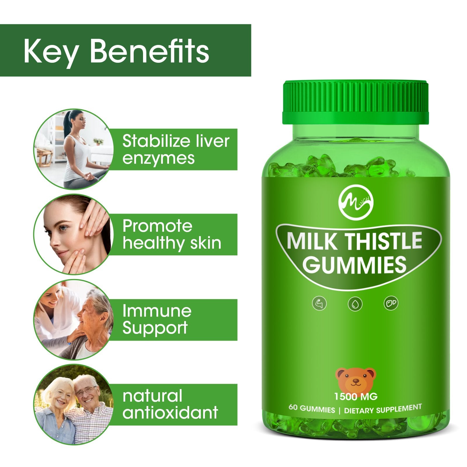 Milk Thistle Gummies, Liver Cleanse Gummy, Organic Liver Detox Supplements for Men & Women - 120 Gummies - M inch