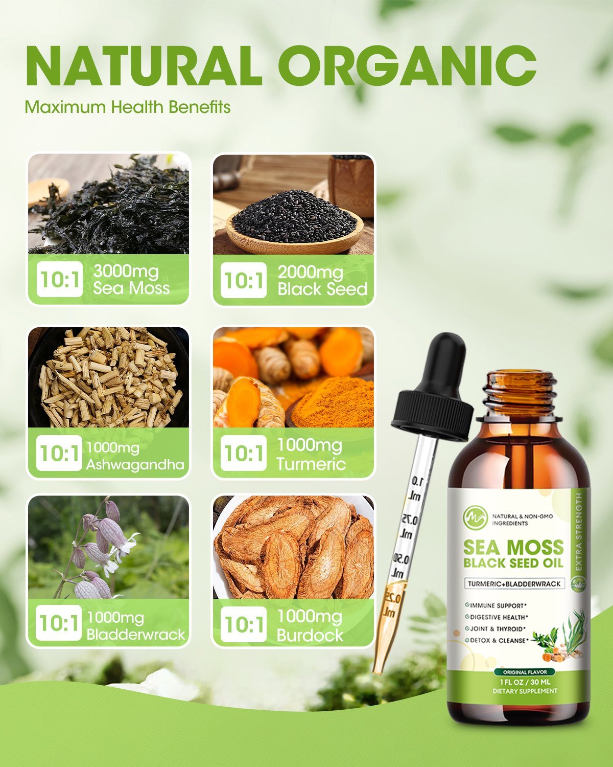 Sea Moss Liquid Drop - Black Seed Oil Sea Moss Gel Drop with Ashwagandha, Burdock Root, Bladderwrack, 2 Fl Oz, Original Flavor - M inch