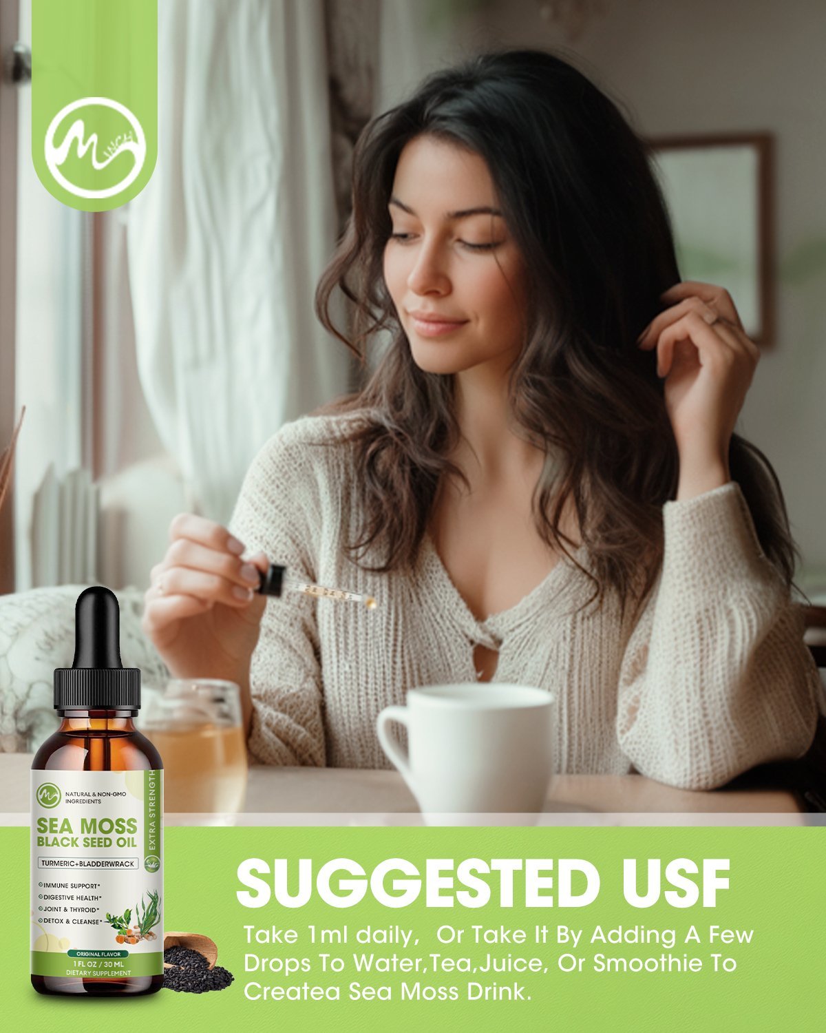Sea Moss Liquid Drop - Black Seed Oil Sea Moss Gel Drop with Ashwagandha, Burdock Root, Bladderwrack, 2 Fl Oz, Original Flavor - M inch
