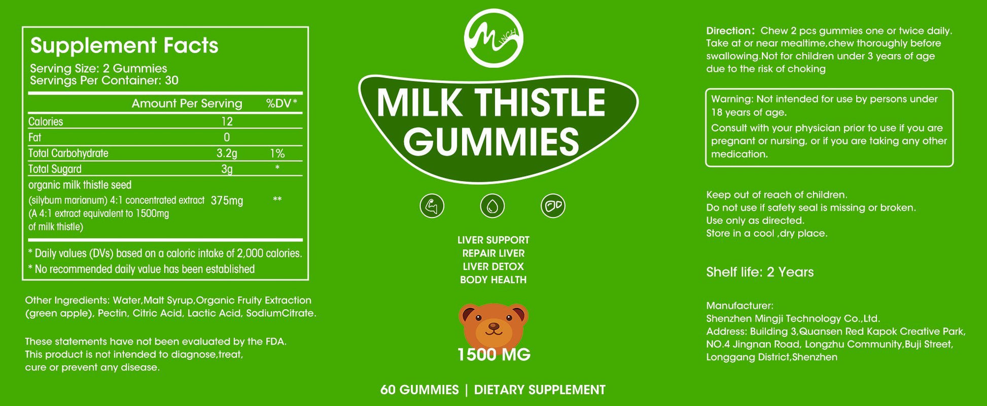 Milk Thistle Gummies, Liver Cleanse Gummy, Organic Liver Detox Supplements for Men & Women - 120 Gummies - M inch