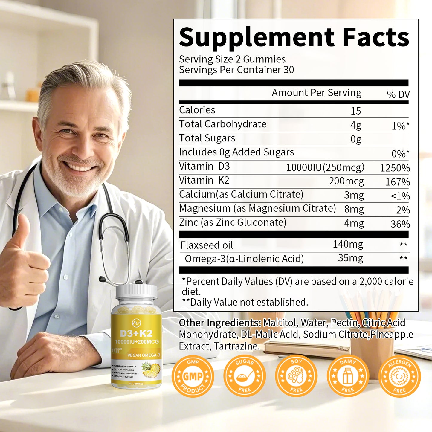 Minch Vitamin D3 K2 Filled Gummies Supplement with Omega-3, Calcium, Magnesium, Zinc