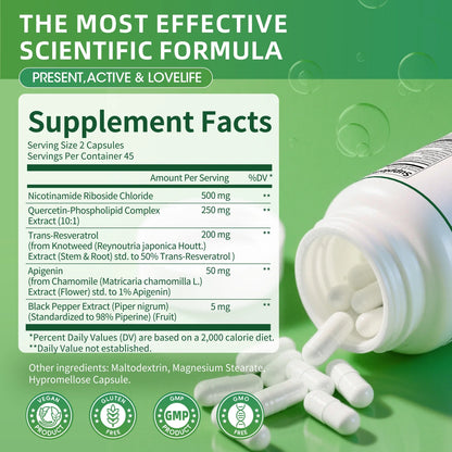 NAD Supplement, with Nicotinamide Riboside Plus Resveratro,Quercetin, Black Pepper,NAD+ 90 Capsule