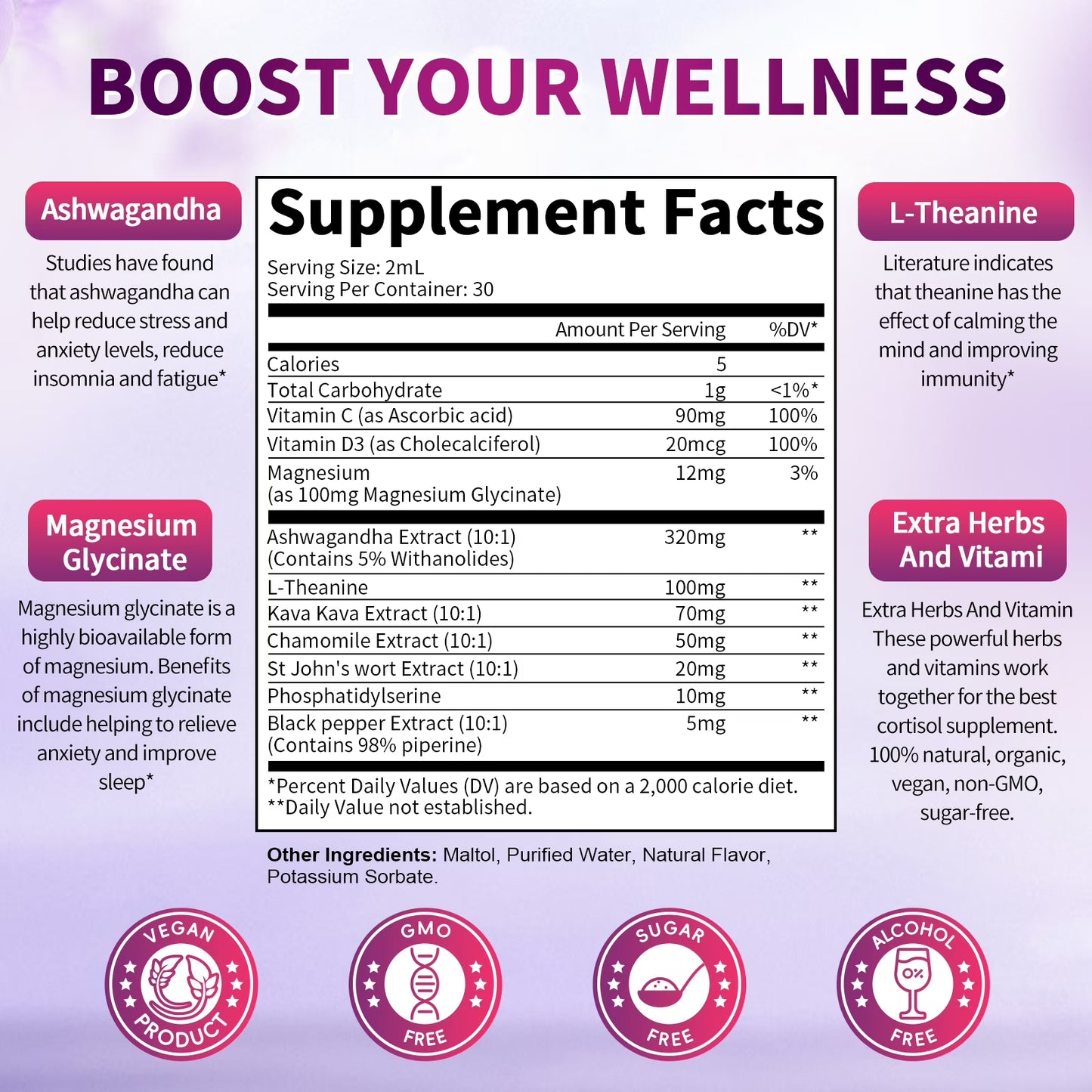 Cortisol Supplement Liquid Drops, Hormone Balance, Mood, Focus & Sleep Support,2 FL oz Blueberry Flavor