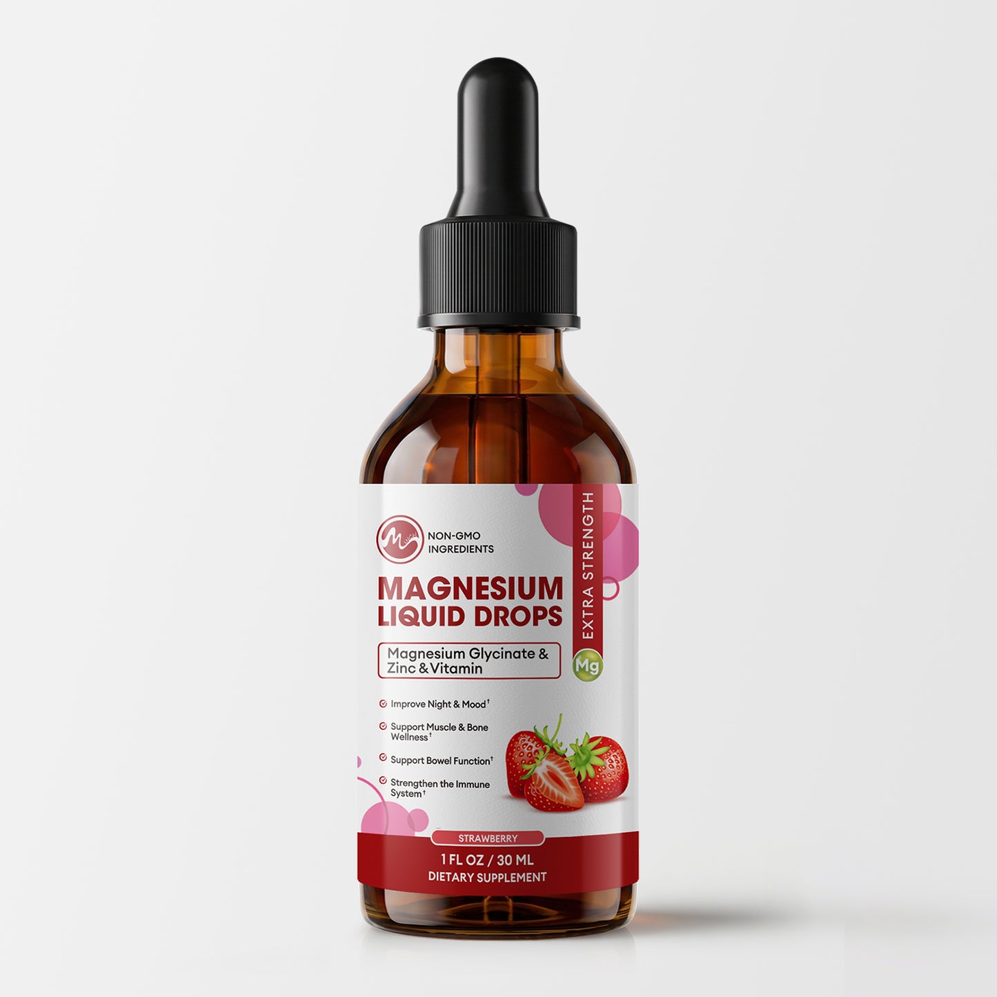 Minch Magnesium Liquid Drops 12-in-1 Magnesium Glycinate Complex | Strawberry Flavor