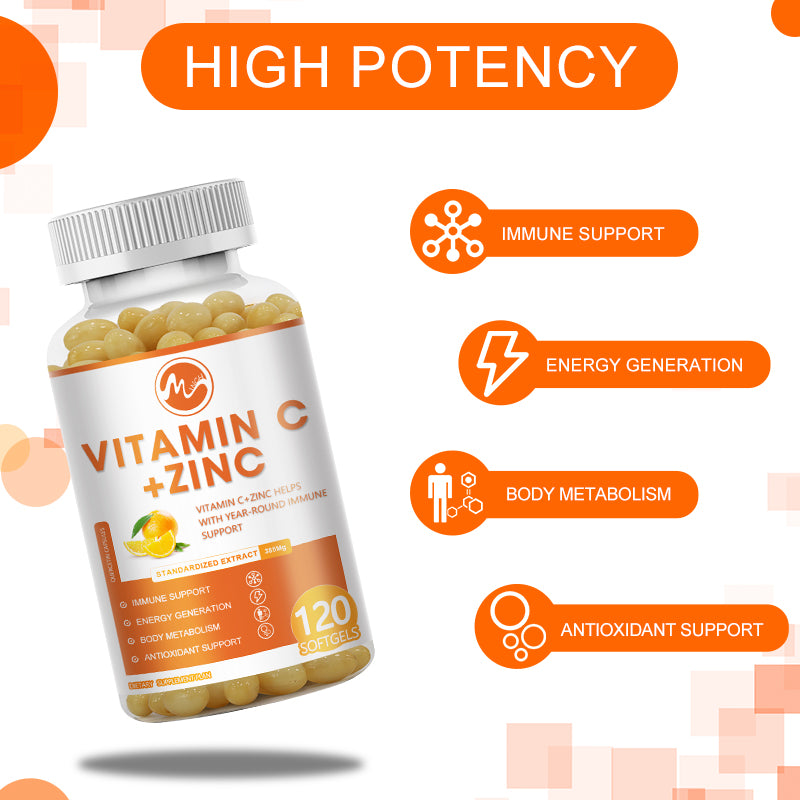 Vitamin C 1000mg Capsule With Zinc 20mg Immune Support, Energy Supplement Promote Hair, Skin, Nails & Joint Health Antioxidant