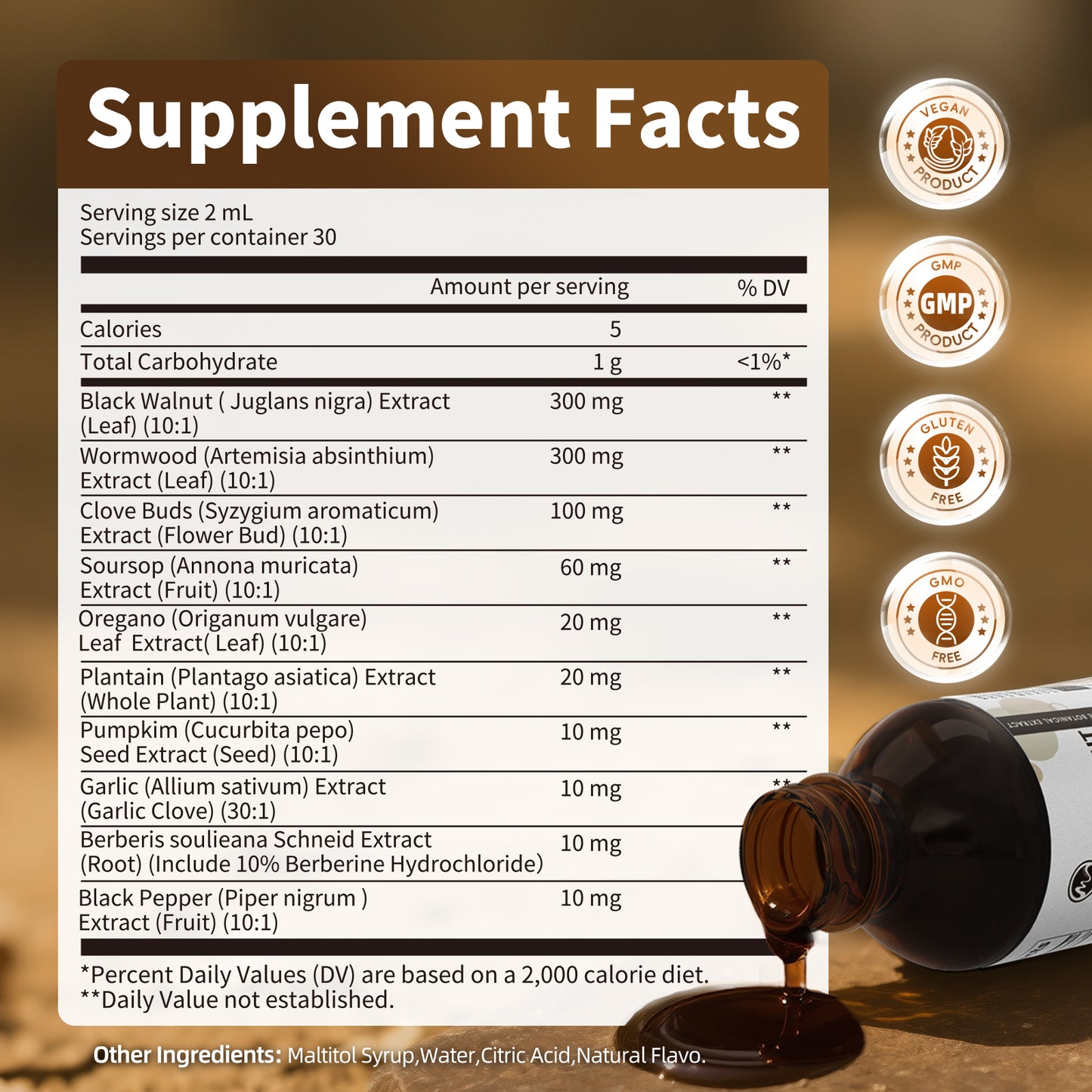 Herbal detox tincture with 10:1 extract ratio and 3-phase cleanse support