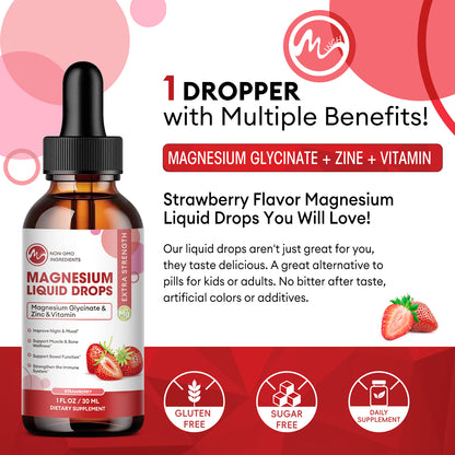 Minch Magnesium Liquid Drops 12-in-1 Magnesium Glycinate Complex | Strawberry Flavor