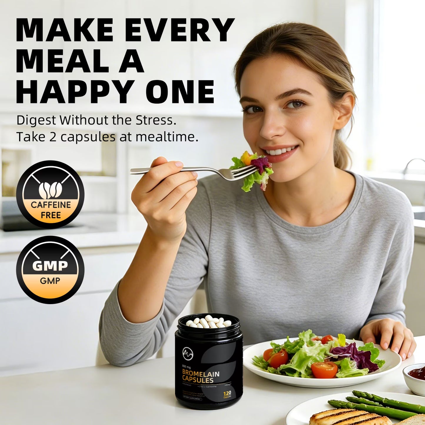 Bromelain Capsule Supplement,Supports Digestive Health,Pineapple Enzyme Supplement，120 Tablets