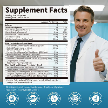 Prostate Supplement for Men,with Saw Palmetto Pumpkin Seed & Nettle, for Prostate Health,Bladder & Urinary Health, 60 Capsules