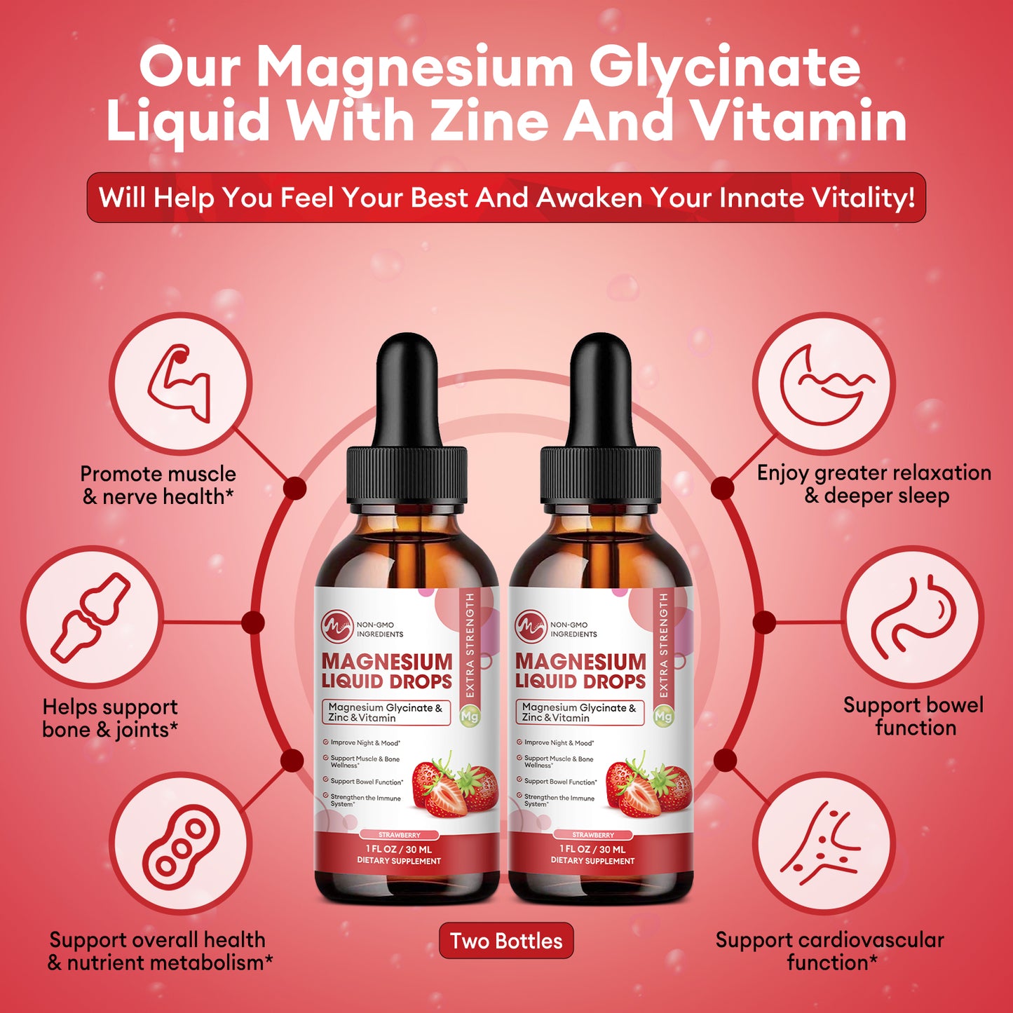Minch Magnesium Liquid Drops 12-in-1 Magnesium Glycinate Complex | Strawberry Flavor