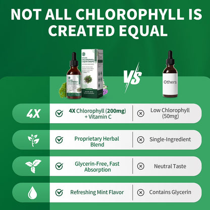 Chlorophyll Liquid Drops with Copper, Chlorophyll Supplement, Detox & Immune Support,Antioxidant & Digestion Support,2 fl oz(2 Pack)