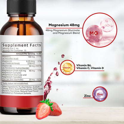 Minch Magnesium Liquid Drops 12-in-1 Magnesium Glycinate Complex | Strawberry Flavor