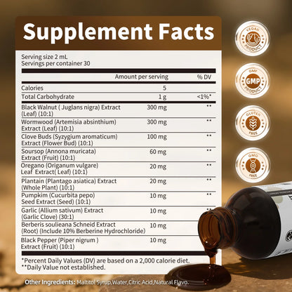 (2 Pack)Black Walnut Wormwood Liquid Extract with Dropper, Herbal Supplement, Rapid Gut Cleanse & Digestive Health, 2 fl oz