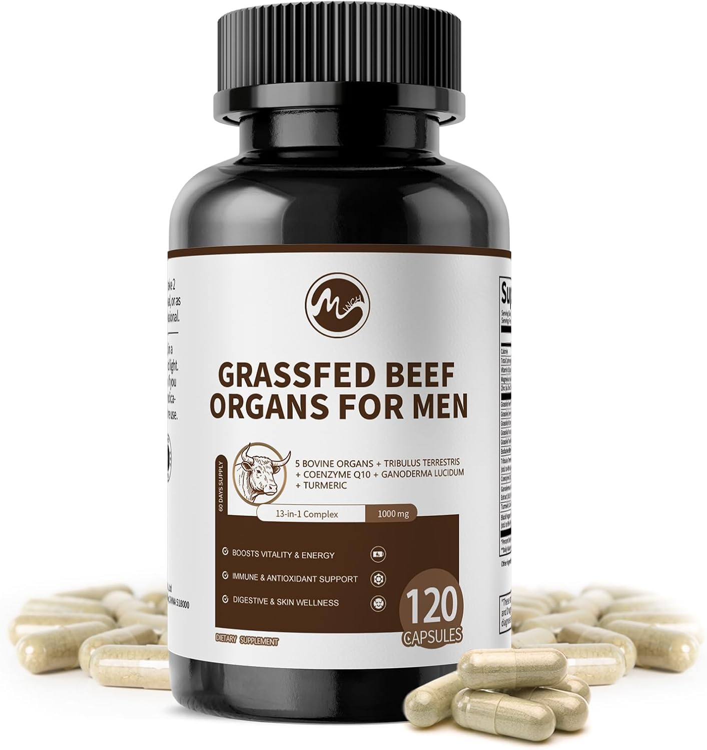 Beef organ supplement for men - liver, heart, kidney, pancreas capsules